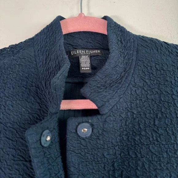 Eileen Fisher Organic Cotton & Tencel Pucker Stand Collar Long Jacket PS - Picture 4 of 13